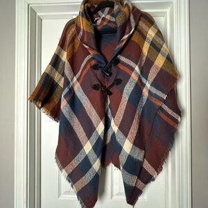Cotton On Multicolor Plaid Poncho with Toggle